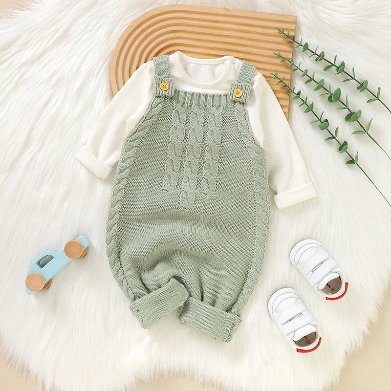 Infant Boys Girls Sleeveless Rompers Clothes 0-18m Newborn Babies Solid Color Knitted Jumpsuits Outfit Spring Fall Children Wear SPINGHAR