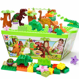 Boxed 43Pcs/lot Dino Valley Building Blocks Sets Large Particles Animal Dinosaur World Model Toys Bricks Compatible Duploed SPINGHAR