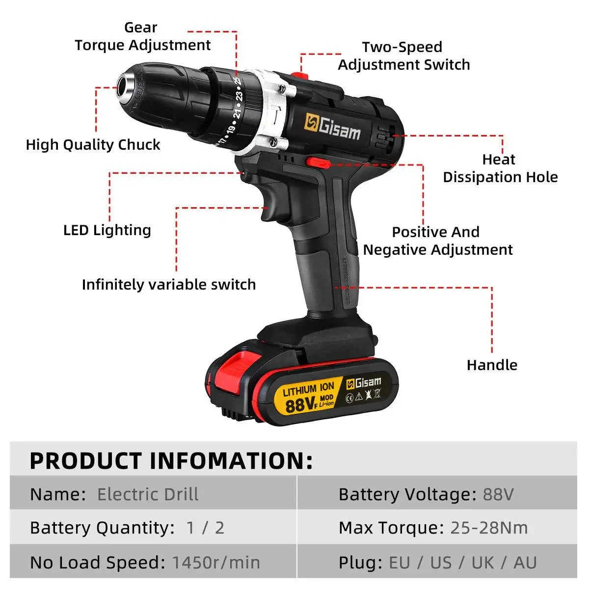 21V Cordless Impact Drill - Mini Screwdriver & Hammer Drill - SPINGHAR