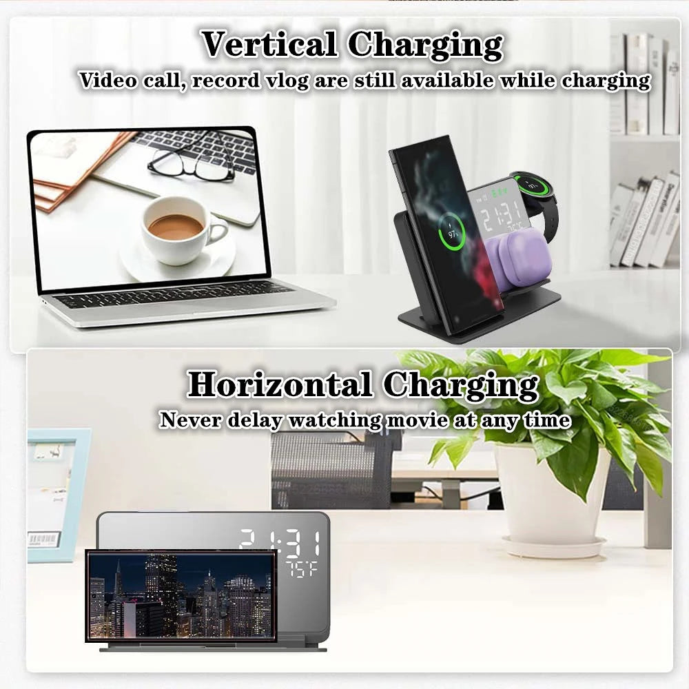 3 in 1 Wireless Charger For Samsung Galaxy Watch 6 5 Pro Fast Charging Station For Galaxy S24 S23 S22 Alarm Clock Chargers Stand SPINGHAR