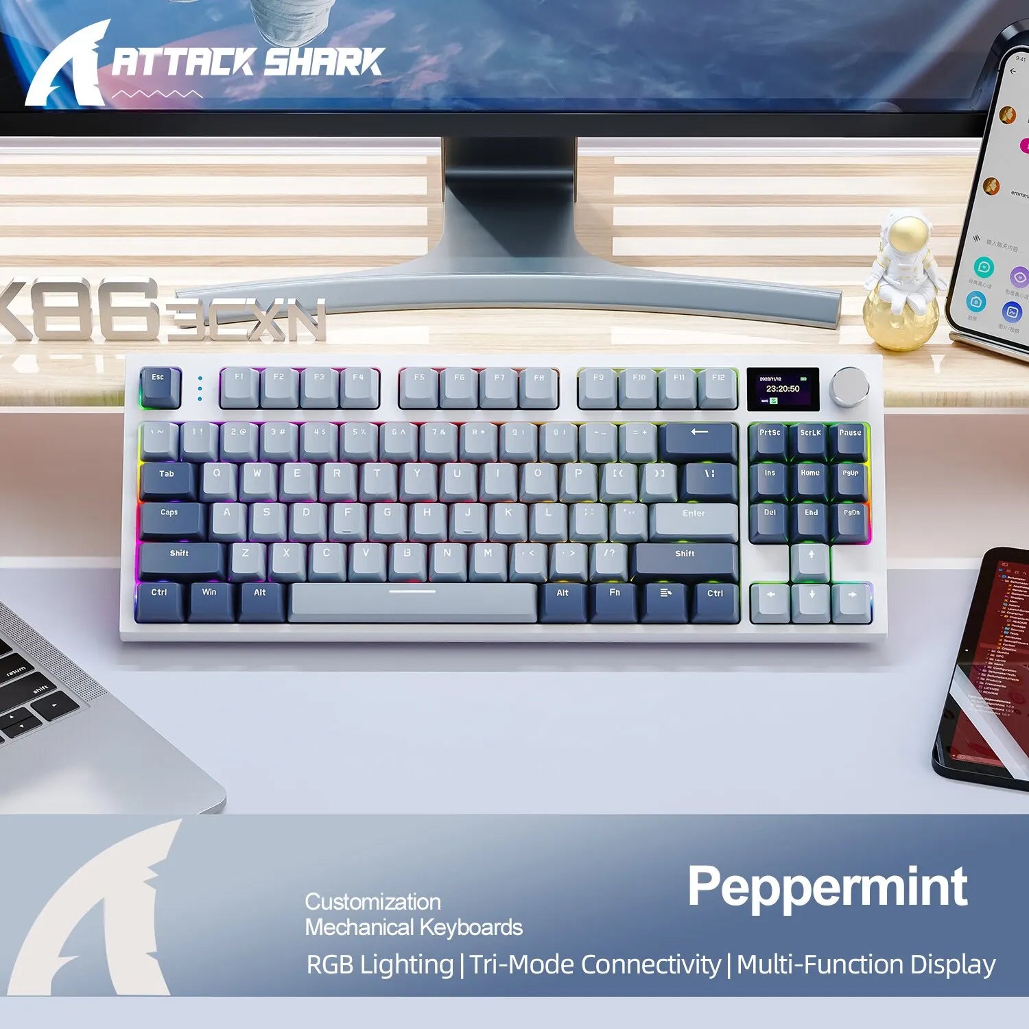 K86 Wireless Hot-Swappable Mechanical Keyboard Bluetooth/2.4g With Display Screen and Volume Rotary Button for Games and Work SPINGHAR