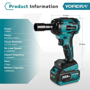 1000N.M Cordless 1/2" Brushless Impact Wrench for Makita 18V - SPINGHAR