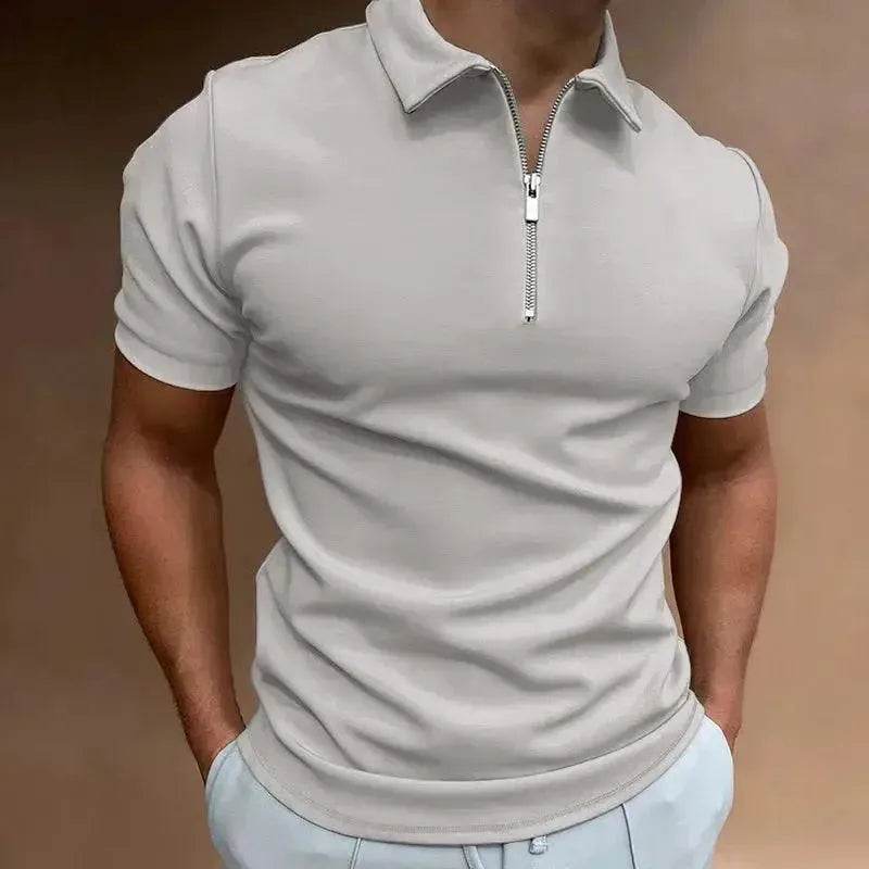 Summer Men's Solid Color Polo Shirt - Short Sleeve Zipper Casual Streetwear - SPINGHAR