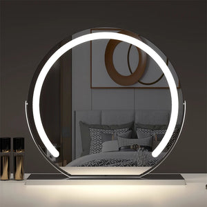 Vanity Mirror with Lights LED Round Makeup Mirror for Bedroom with 15X Magnification Smart Touch Dimmable 3 Modes 360° Rotation SPINGHAR