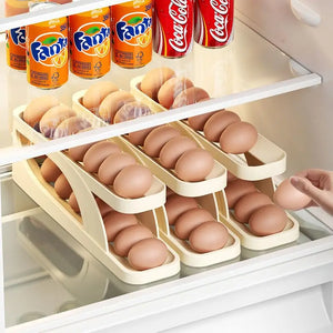 New Automatic Rolling Double-layer Egg Dispenser, Egg Holder Dispenser for Refrigerator, Holds 15 Eggs, Space-Saving Egg Storage SPINGHAR