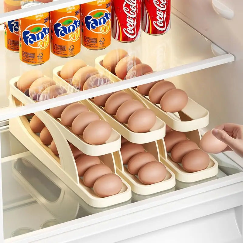 New Automatic Rolling Double-layer Egg Dispenser, Egg Holder Dispenser for Refrigerator, Holds 15 Eggs, Space-Saving Egg Storage SPINGHAR