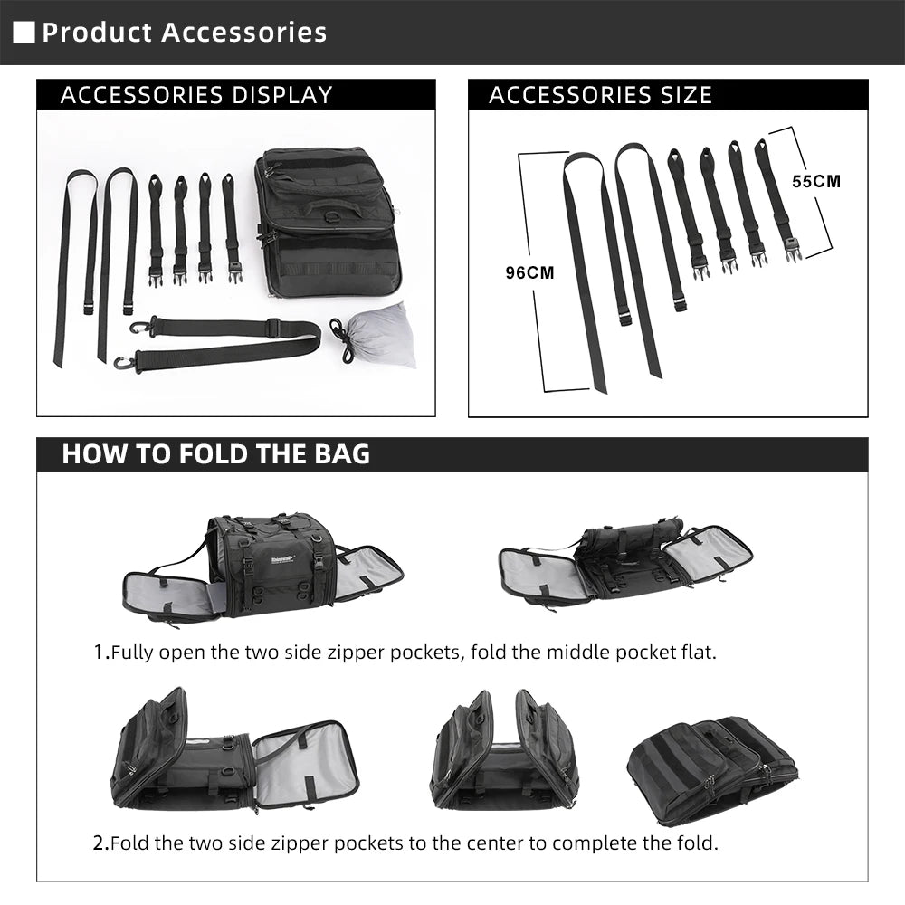 Rhinowalk Motorcycle Travel Luggage Bag Waterproof 19L-80L Expandable Big Capacity Motor Tail/Trunk/Rack Bag For Most motorcycle SPINGHAR