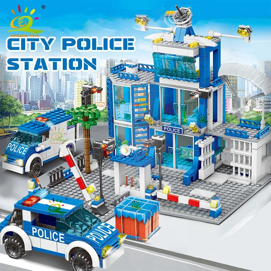 HUIQIBAO 753PCS City Police Station Building Blocks Set Boys DIY Car Figures Bricks Educational Toys For Children Adult Gift SPINGHAR