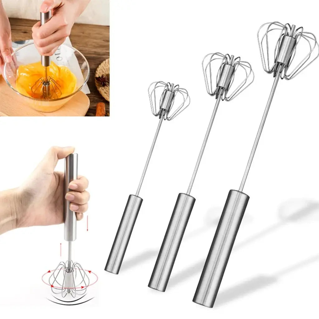 Semi Automatic Mixer Whisk Egg Beater Stainless Steel Manual Hand Mixer Self-Turning Cream Utensils Kitchen Mixer Egg Tools - SPINGHAR