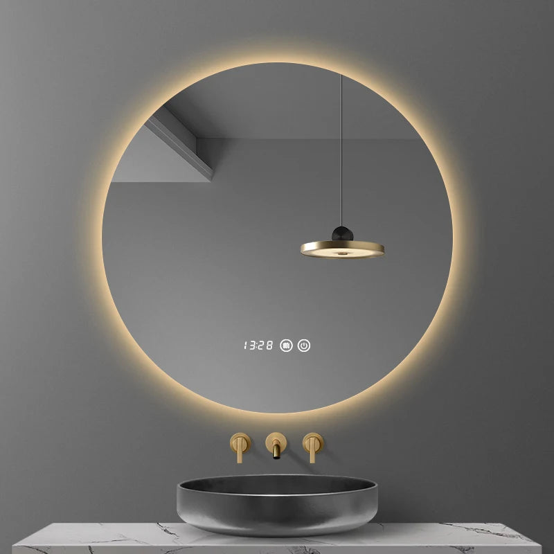 40/50/60CM Round Smart Hotel Bedroom Defogging Decorative Mirror LED Bathroom Mirror 3 Color Adjustable Backlight With SPINGHAR