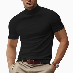 Summer Men's Casual Semi-High Neck T-Shirt - Slim Fit Solid Color - SPINGHAR