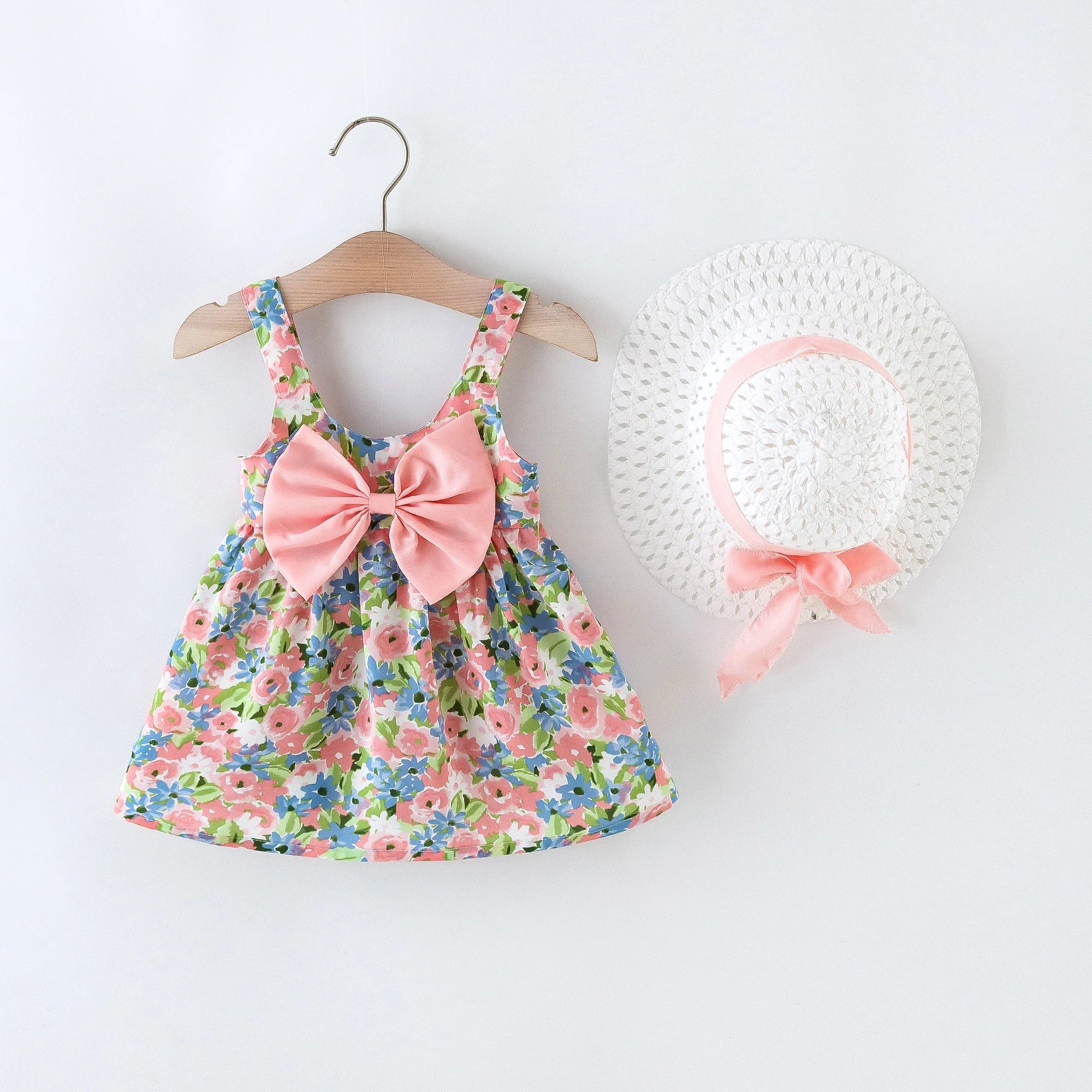 2Pcs/Set Flowers Baby Girl Dresses Summer Fashion Toddler Children Clothes Beach Smooth Dress Kid's Costume Hat 0 To 3 Y SPINGHAR