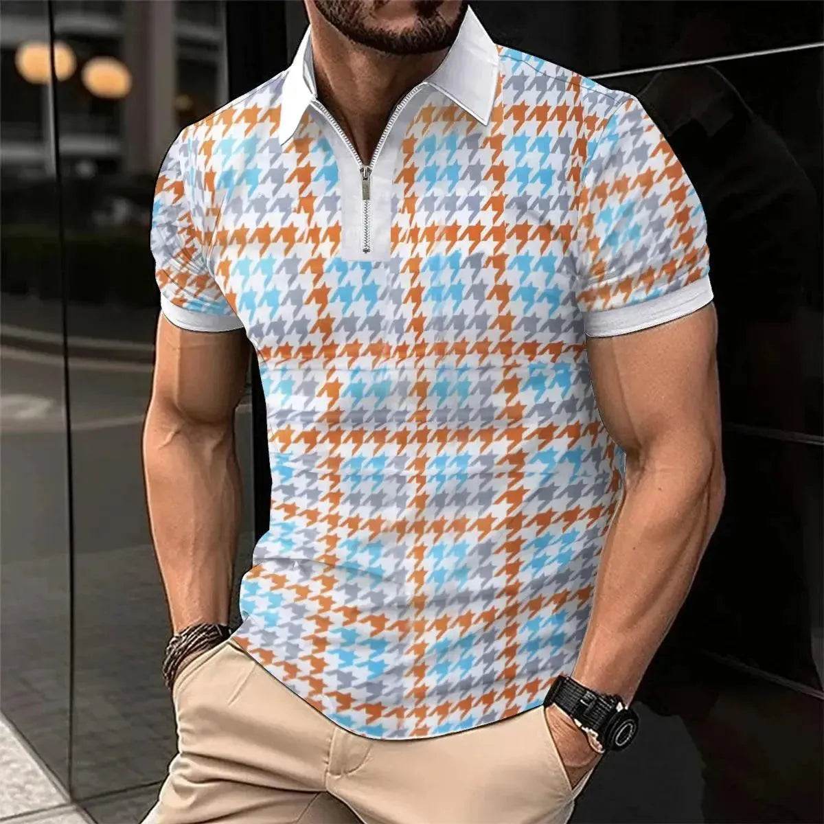 New Summer Men's Short Sleeve Polo Shirt - Splice Stripe Fashion Top - SPINGHAR