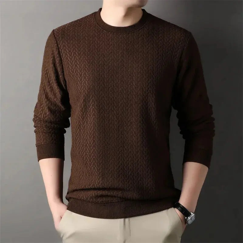 Men's New Casual Jacquard Long Sleeve Round Neck T-Shirt - SPINGHAR