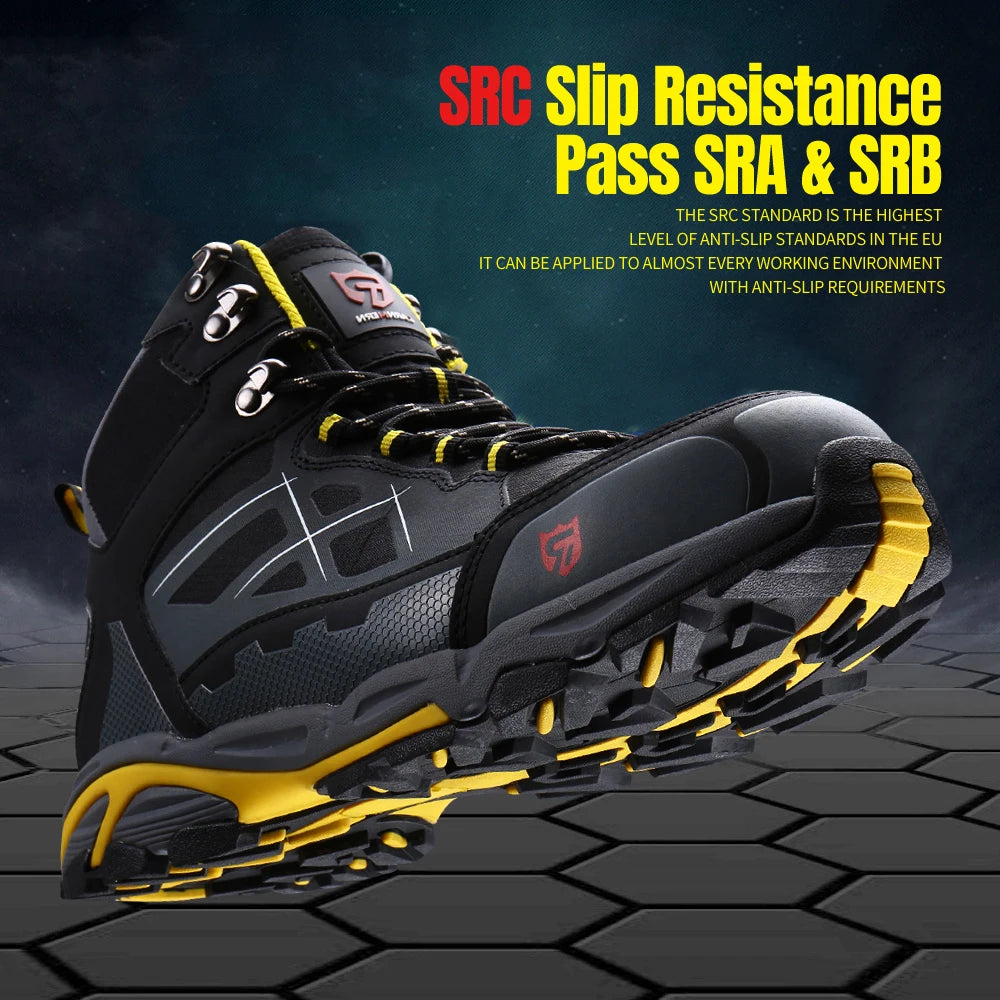 Larnmern Mens Safety Work Boots Steel Toe Shoes Anti-puncture Anti-static Non Slip Protective Boots SPINGHAR