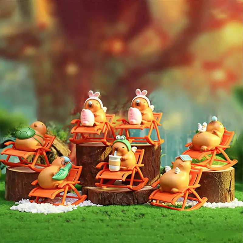 Capybara Figure Ornament Tiny Capybara Figures Rocking Chair Simulation Capybara Rocking Chair Model Miniature Garden SPINGHAR