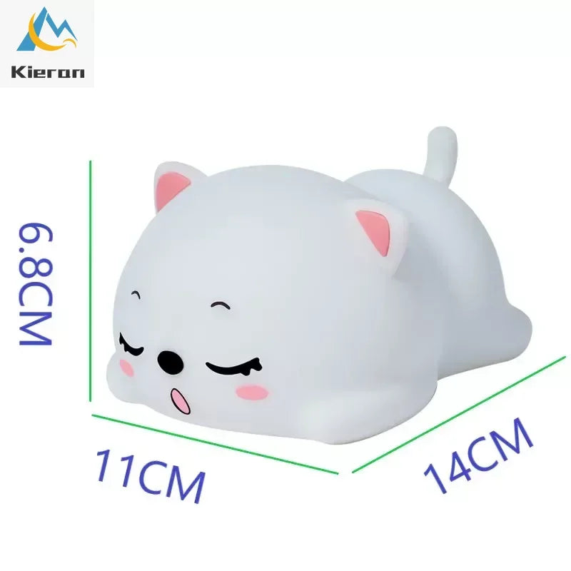 Lovely Cat USB Rechargeable Silicone LED Night Light Bedroom Bedside Floor Lamp with Remote for Kids Baby Gift Touch Sensor Lamp SPINGHAR