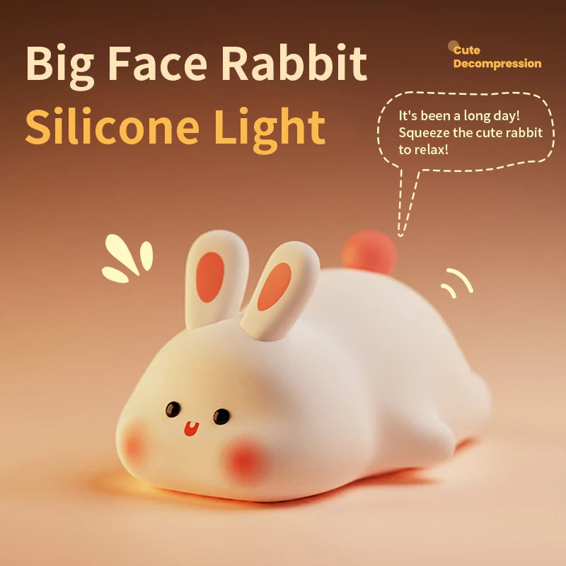 1pc Cute Rabbit-shaped USB Rechargeable Silicone Night Light for Bedroom - Eye Protection Sleep Bedside Lamp Desk Lighting SPINGHAR