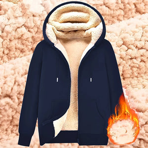 Trendy Sweatshirt Coat Front Pockets Warm Zipper Lamb Wool Jacket  Men and Woman Winter Pure Color Plush Lined Cardigan Hoodie SPINGHAR