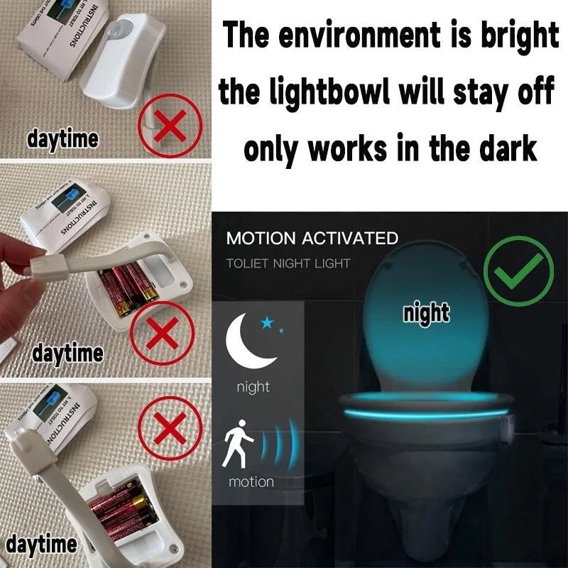 8/16 Colors Toilet Light LED Human Motion Sensor Automatic Light Sense Motion Activated Night Light Bathroom Accessories SPINGHAR