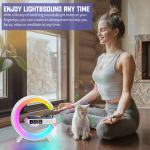 LED Smart Wake Up Light RGB Night Light with Wireless Speaker 15W Wireless Rechargeable Desk Lamp for Bedroom Bedside Game Room SPINGHAR