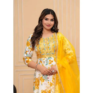 Yellow Haldi Wedding Partywear Indian Women Long Anarkali Salwar Kurti Dress Set - SPINGHAR