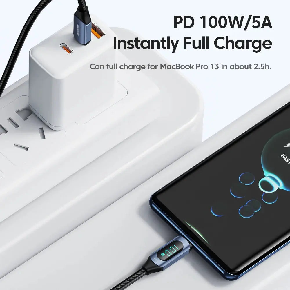 Toocki 100W Type C to Type C Cable - PD Fast Charging and Data Transfer - SPINGHAR