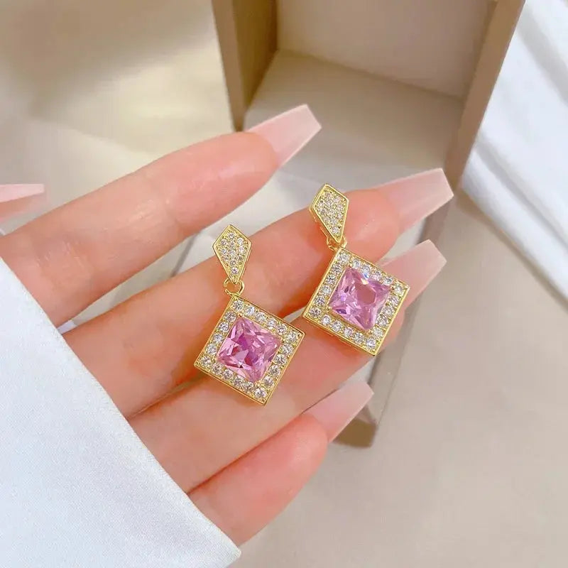 Exquisite Geometry Square Necklace Earrings Bracelet Jewelry Set Charm Ladies Jewelry Fashion Bridal Accessory Set Romantic Gift - SPINGHAR