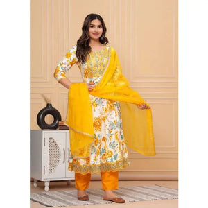 Yellow Haldi Wedding Partywear Indian Women Long Anarkali Salwar Kurti Dress Set - SPINGHAR