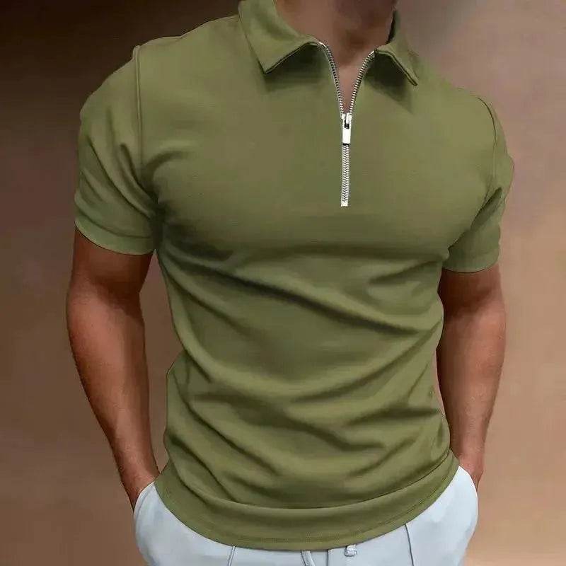 Summer Men's Solid Color Polo Shirt - Short Sleeve Zipper Casual Streetwear - SPINGHAR