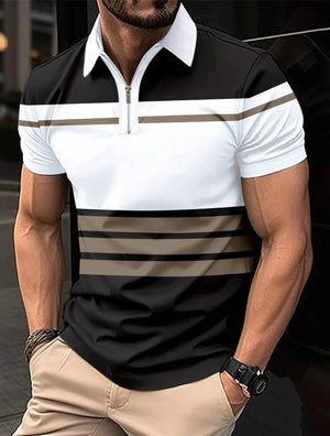 Summer Men's Short Sleeve Polo Shirt - Casual Stripe Print England Style - SPINGHAR