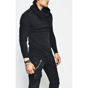 Plus Size 5XL Men's Hoodies Unbalance Hem Pocket Long Sleeve Sweatshirt For Men Clothing Autumn Turtleneck Sweatshirt Top Hoodie SPINGHAR