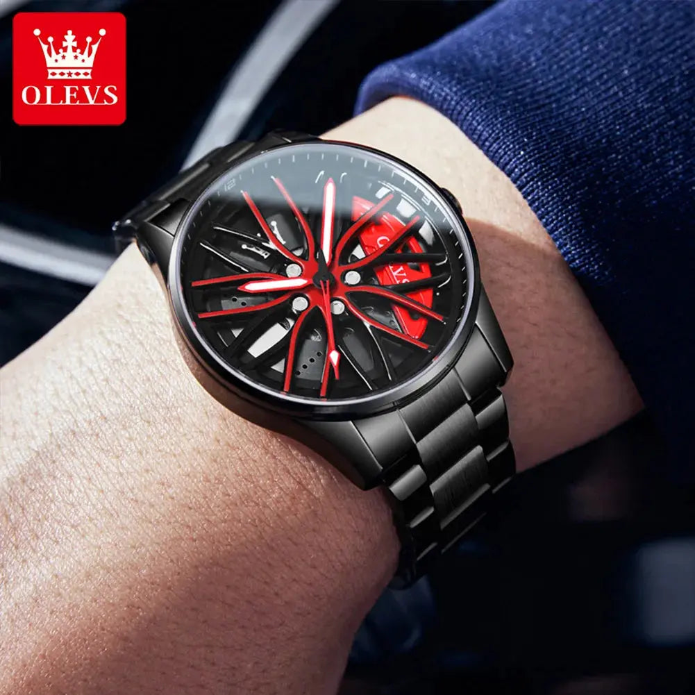 OLEVS Wheel Men's Luxury Watch Waterproof Rotary Sport Car Rim Man Watch High Quality Fashion Best Selling Quartz Men's Watches - SPINGHAR