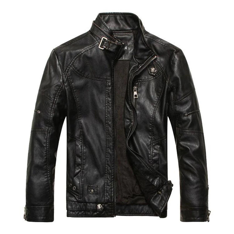 Classic Men's Leather Jacket Oversize Winter Fleece Motorcycle Jacket Caots PU Leather Biker Jacket Men Clothing Coat 5XL AF8822 SPINGHAR