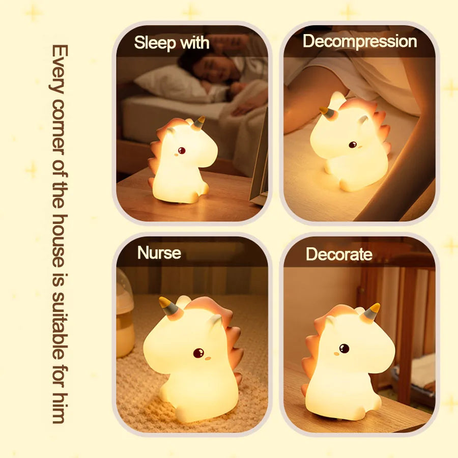 unicorn Cute Silicone LED Night Light For Kids children USB Rechargeable Cartoon Animal bedroom decor Touch Night Lamp for gifts SPINGHAR