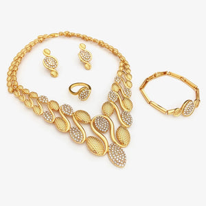 Luxury Dubai Gold Color Jewelry Set For Women Necklace Earrings Bracelet And Ring 4pcs Full Jewelry Set Spiked Shape Design SPINGHAR