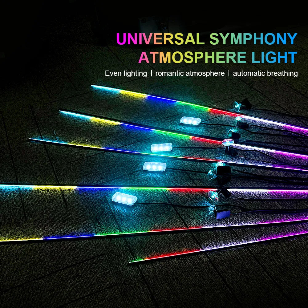 18 In 1 Symphony Streamer Car Ambient Lights Interior LED Acrylic Strip Light RGB 64 Color Decoration Atmosphere Lamp APP Remote SPINGHAR