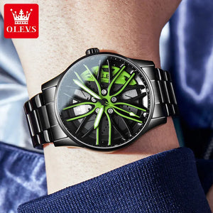 OLEVS Wheel Men's Luxury Watch Waterproof Rotary Sport Car Rim Man Watch High Quality Fashion Best Selling Quartz Men's Watches - SPINGHAR