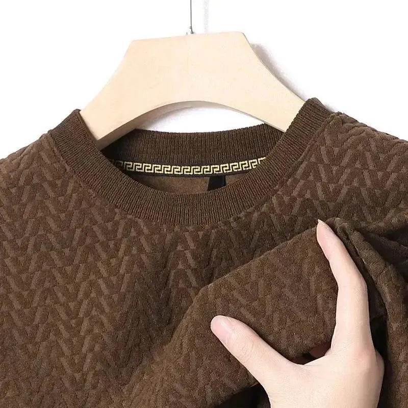 Men's New Casual Jacquard Long Sleeve Round Neck T-Shirt - SPINGHAR