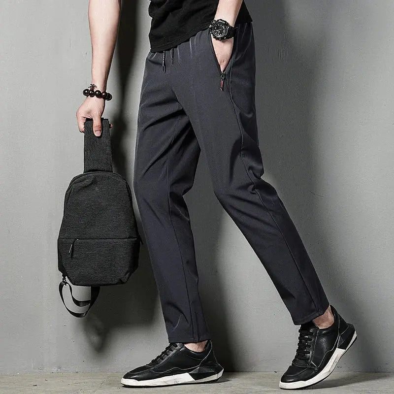 Summer men's casual pants slim fit thin Korean version ice silk pants Jinlun sports pants straight tube quick drying pants - SPINGHAR