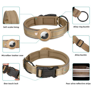 Waterproof Anti-Lost Dog Collar Padded Collars with AirTag Holder GPS Tracker Protective Case Adjustable Collar for Large Dogs SPINGHAR