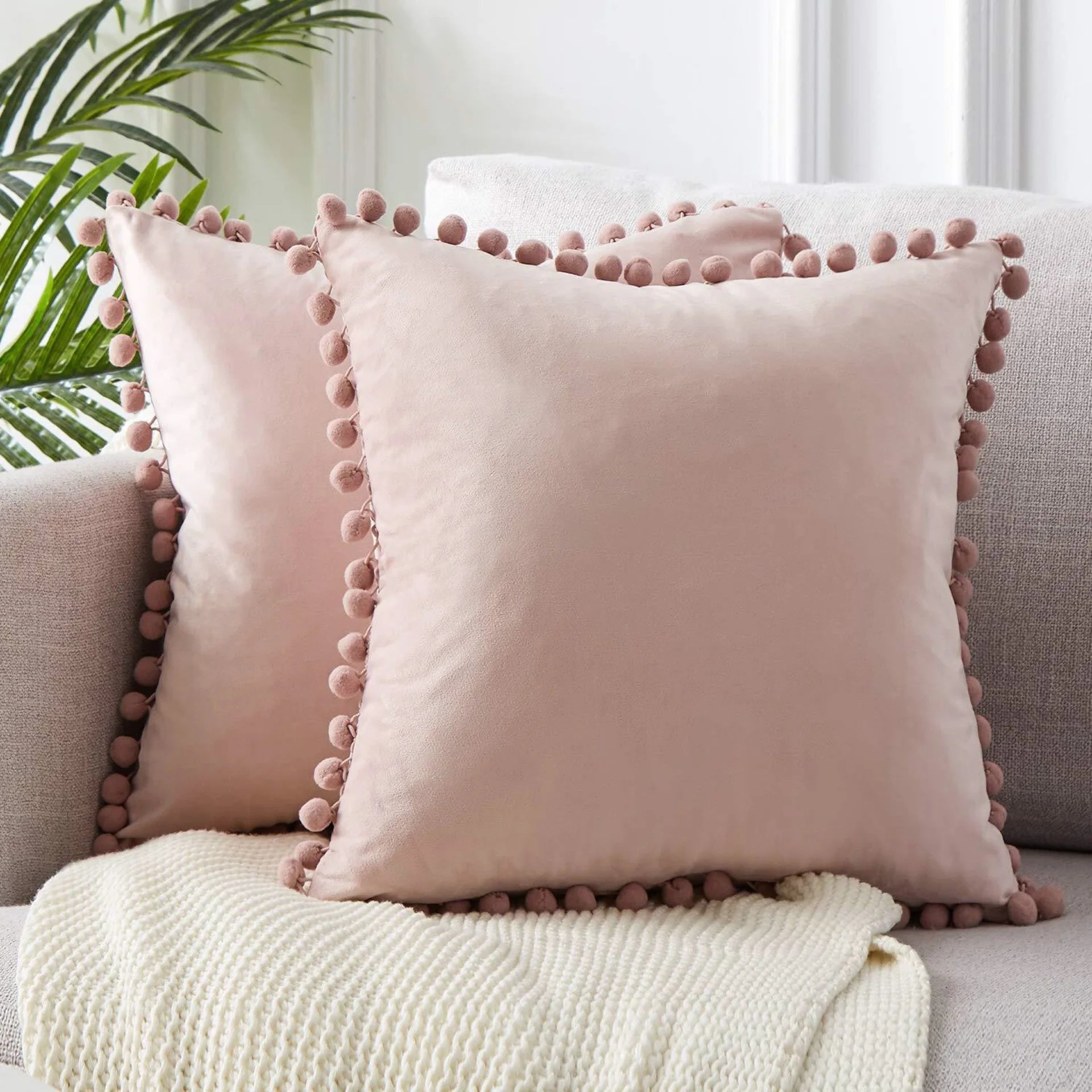 Soft Velvet Cushion Cover with Ball for Home Decor SPINGHAR