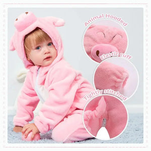 MICHLEY Halloween Gifts Pink Pig Baby Rompers Autumn Winter Clothes Costume Flannel Hooded Bodysuit Pajamas Jumpsuit For Girls - SPINGHAR