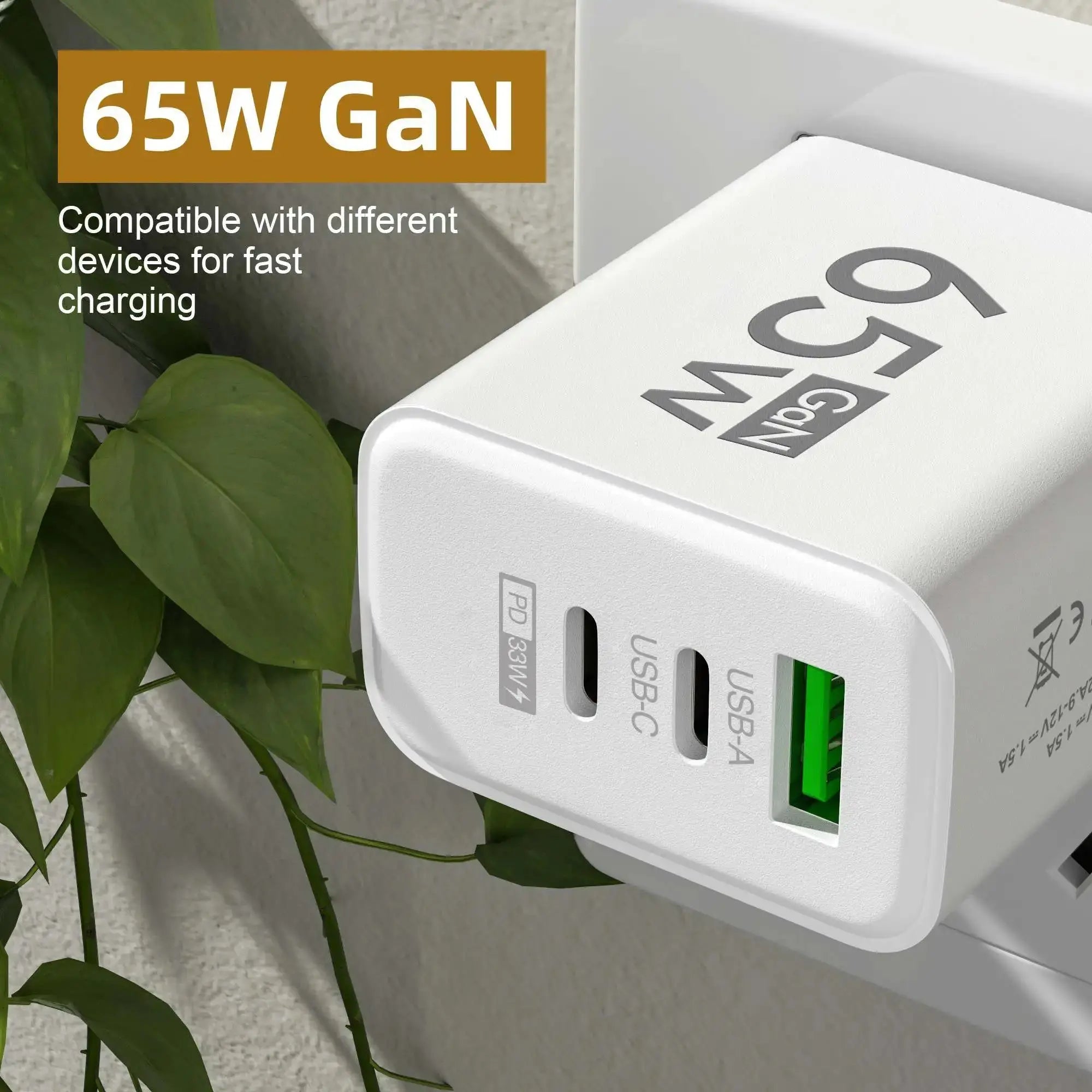 65W USB C Charger GaN Fast Charging Charger PD Quick Charge 3.0 Wall For Phone Adapter For iPhone 15 Xiaomi POCO Samsung Oneplus - SPINGHAR