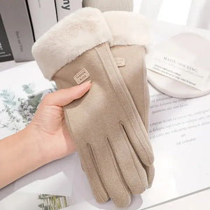 Women’s Winter Thick Plush Gloves: Fashionable Warm Suede Touchscreen Mittens for Driving and Cycling SPINGHAR