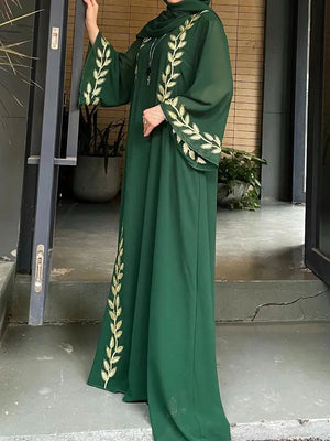 Gorgeous Embroidered Eid Abaya Set for Women - Dubai Style with Scarf - SPINGHAR