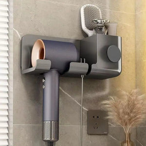 1pc Wall-Mounted Perforation-Free Hair Dryer Holder Multi-Functional Bathroom Storage Rack SPINGHAR