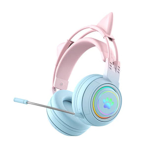 Cute Antlers/Cat Ear Wireless Bluetooth Headphone Gamer Earphone Gaming Headset With RGB Light For Child Kid Cute Girl Gifts SPINGHAR