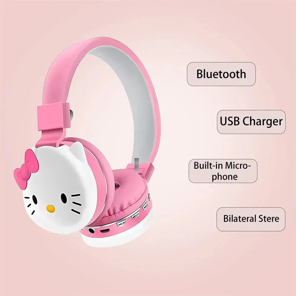 Sanrio Bluetooth Headphone Hello Kitty Wireless Headsets Cartoon Mic Foldable Lightweight Earphone for Phones Laptop Gift Pink - SPINGHAR