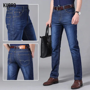 KUBRO Men's Jeans Summer Thin Pants Straight Blue Jean Baggy Casual Work Denim Pant High Elasticity Wide Leg Business Male - SPINGHAR